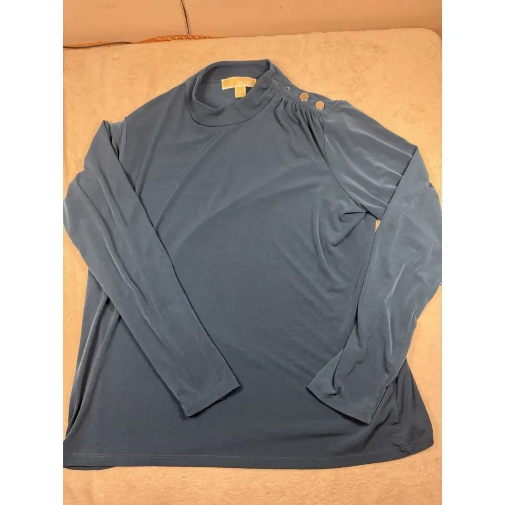 Michael Michael Kors Women’s XL Blue Mock Neck Long Sleeve Button Top